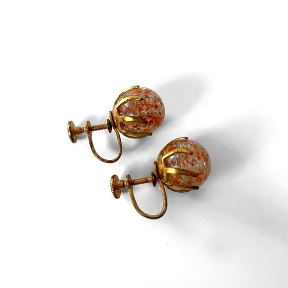 Vintage Confetti Bead Ball Earrings - Picture 2 of 4